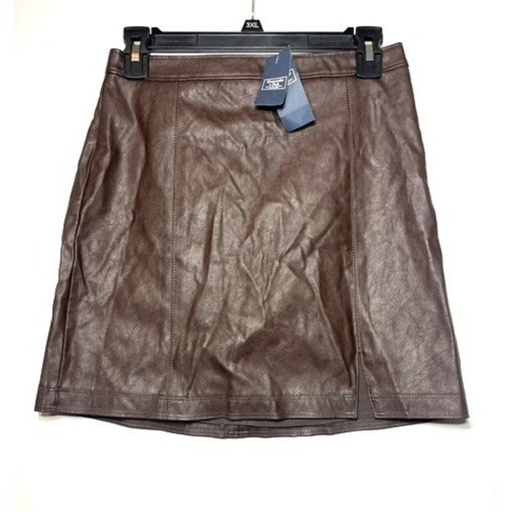 Abercrombie‎ & Fitch Brown Y2K Vegan Leather Mini Skirt Front Slit Small NEW